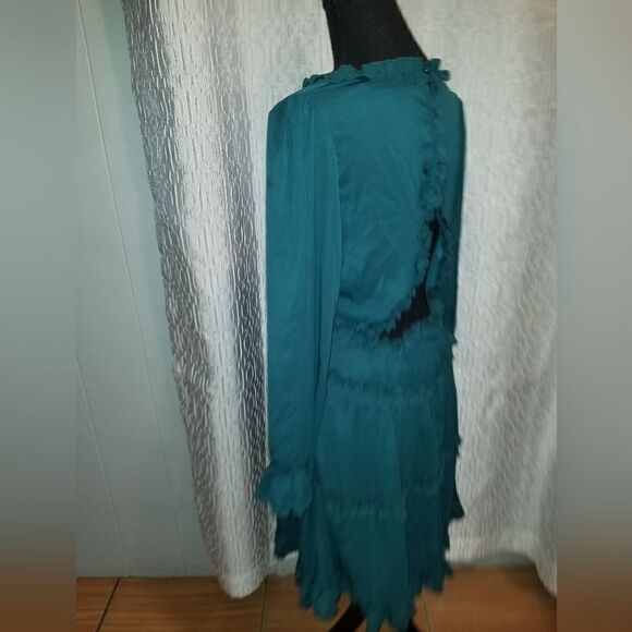MEDIUM Green Ruffle Open Back Long Sleeve Dress BOHO NWOT - Picture 8 of 14